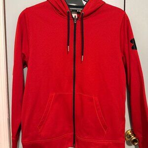 Under Armour Sweater Mens Red Full Zip Hoodie Sweatshirt